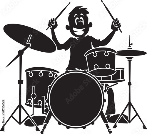 Happy Cartoon Drummer Silhouette Vector Illustration Graphic