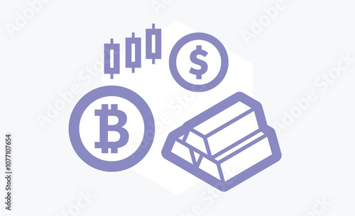 Web3 bitcoin on blockchain network with gold dollar cash trading icon