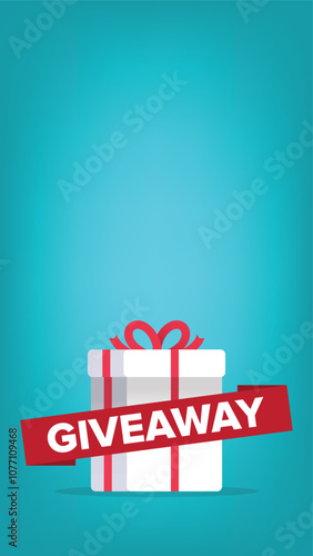 Giveaway poster template design for social media post or website banner. Gift box vector illustration with modern typography text style.