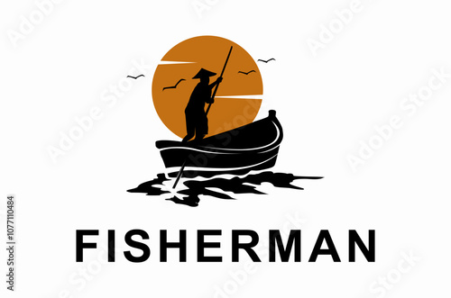 Simple Sailboat dhow ship line art logo design