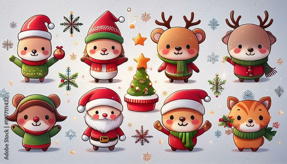 Fototapeta premium group of cute characters christmas vector illustration design