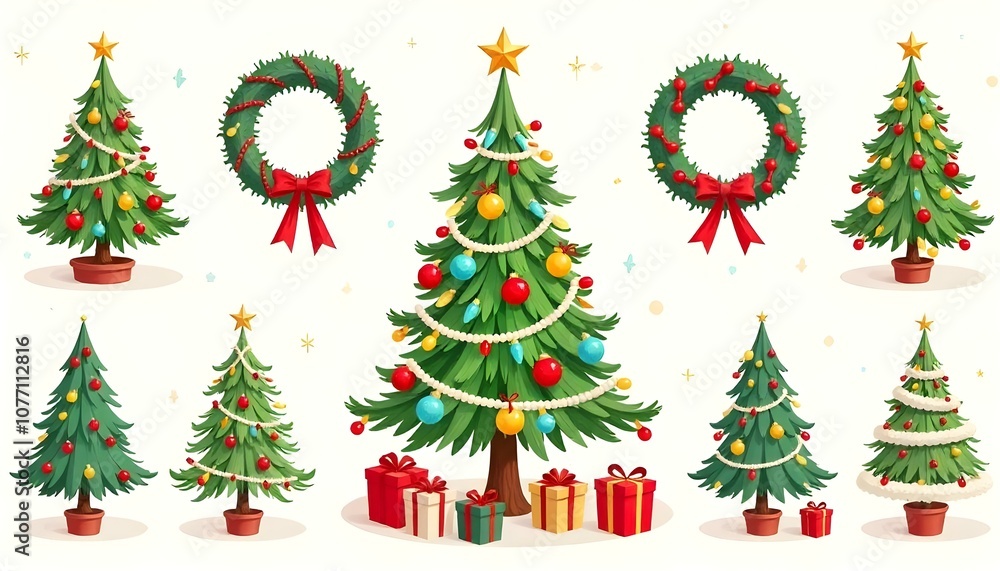 Modern and Detailed Christmas Tree Illustrations Modern and Detailed Christmas Tree Illustrations