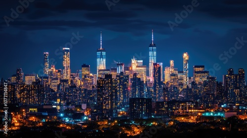 Wallpaper Mural Stunning Night View of New York City's Skyline Illuminated by City Lights with Prominent Skyscrapers Against a Dark Cloudy Sky Providing a Perfect Urban Landscape Torontodigital.ca