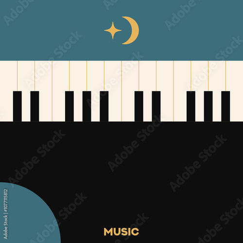 Piano. Musical poster for your design. Music elements design for card, invitation, flyer. Music background vector illustration. Music piano keyboard.