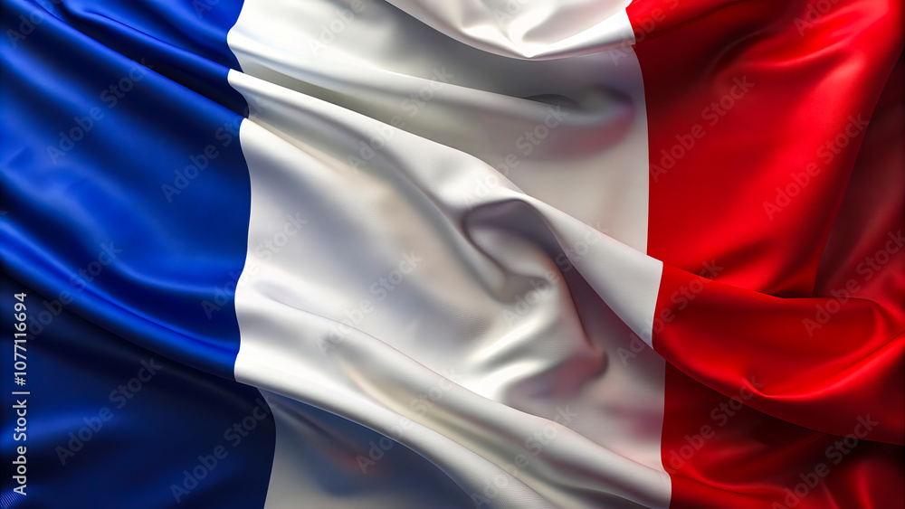 Fototapeta premium Dynamic French flag with red, white, and blue colors vertical stripes creating a waving effect symbolizing national pride