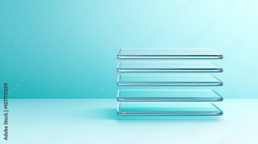 Fototapeta premium Minimalist view of transparent chip layers on blue background