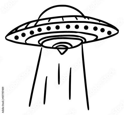 Black and White UFO Sketch Illustration in Line Art Style