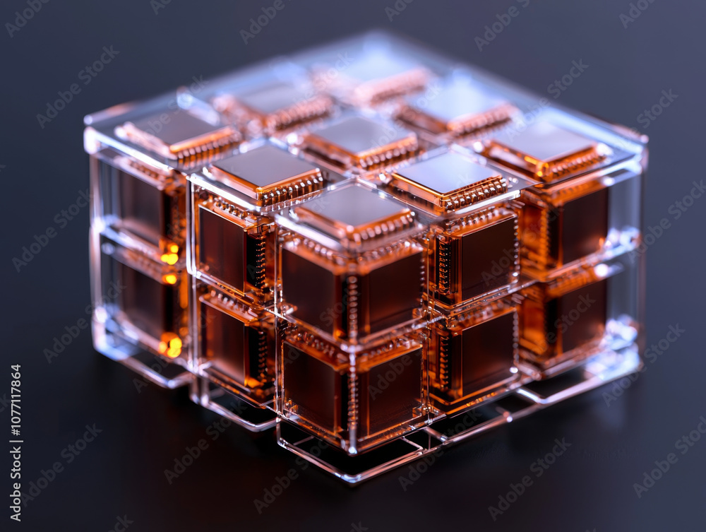 Obraz premium Transparent semiconductor with micro circuits, showcasing advanced technology