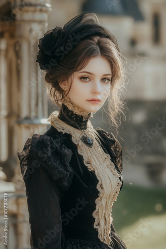 Beautiful young woman romanticism era 