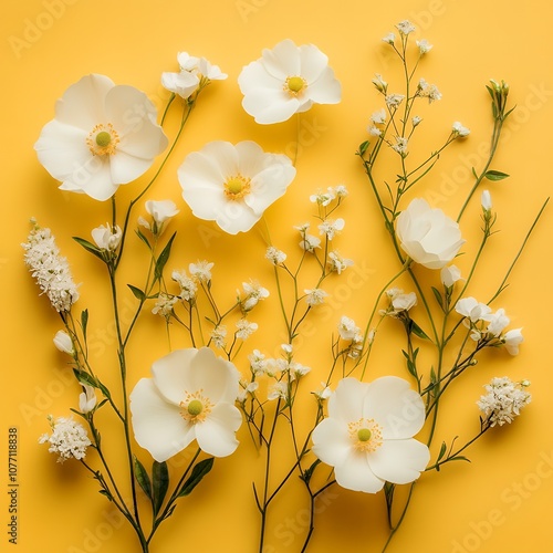 Daffodil photo White and oreng spring flowers on yellow background photo