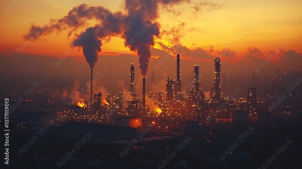 Fototapeta premium An industrial facility refines oil and gas, symbolizing the energy sector's vital role in global economies