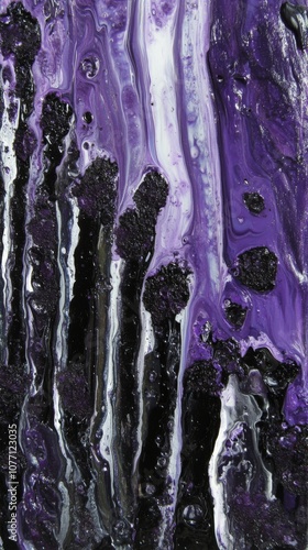 Abstract Purple and Black Fluid Art with Organic Marble Texture and Cosmic Vibes
