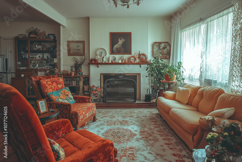 Old fashioned living room 1980s