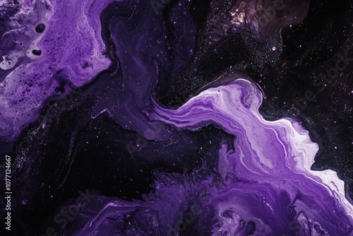 Abstract Purple and Black Fluid Art with Organic Marble Texture and Cosmic Vibes