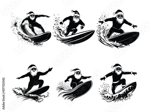 Santa Surfing Christmas Silhouette photo