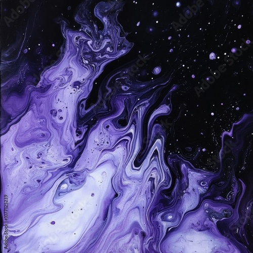 Abstract Purple and Black Fluid Art with Organic Marble Texture and Cosmic Vibes