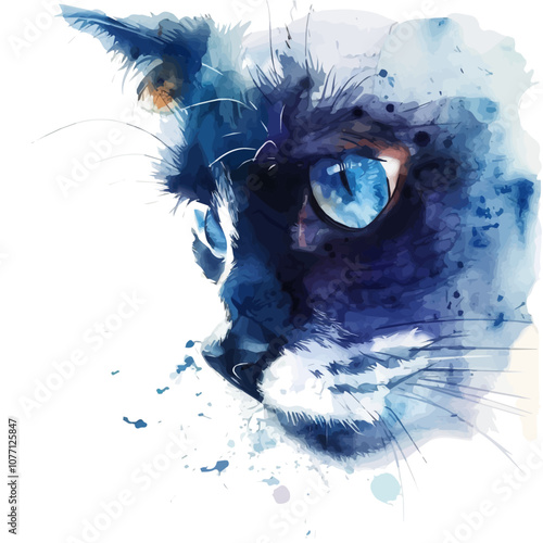 A watercolor vector of Cat, isolated on a white background. Cat vector.