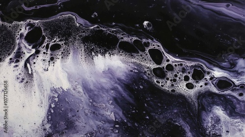 Abstract Purple and Black Fluid Art with Organic Marble Texture and Cosmic Vibes