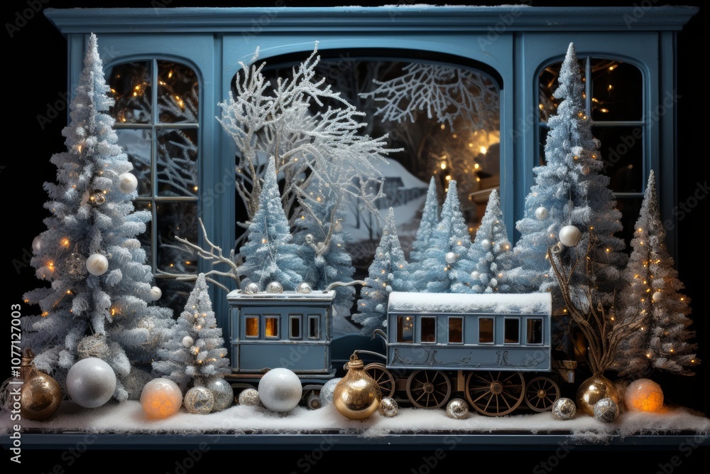 Obraz premium Festive winter holiday sale celebrate with themed displays, gifts, toys, and seasonal decor