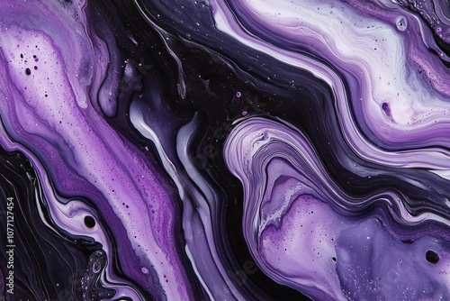 Abstract Purple and Black Fluid Art with Organic Marble Texture and Cosmic Vibes
