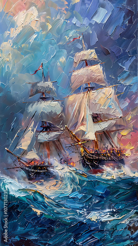 Two Majestic Ships of the Line Engaged in a Fierce Naval Battle, Symbolizing the Power and Valor of Early 19th Century Maritime Warfare