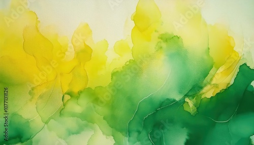 Abstract Green and Yellow Flowing Watercolor Texture with Contour Lines. Nature Inspired Fluid Art Background for Eco Friendly Branding, Calm Spaces, or Organic Themed Visuals photo