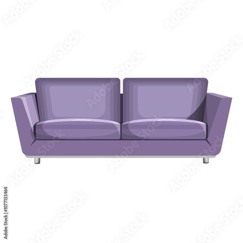 The sofa is in purple tones, isolated on a white background.Vector illustration of upholstered furniture.