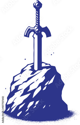 The Legendary Sword in the Stone A Digital Graphic Illustration of a Iconic Weapon