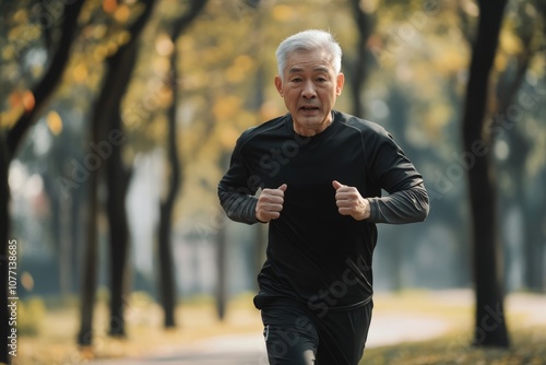 active senior man is jogging photo