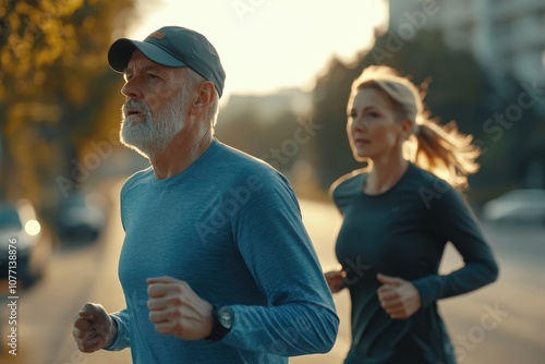 active senior man is jogging photo