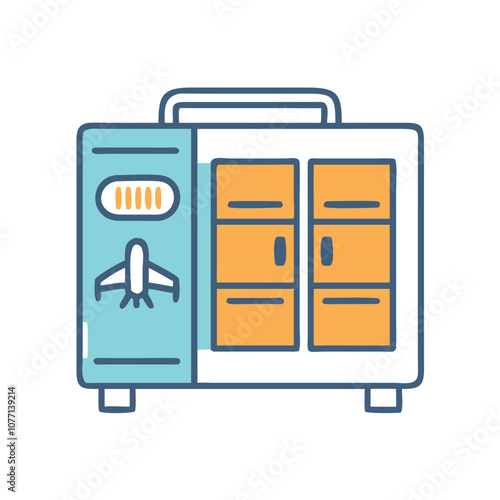 Airplane Meal Cart Vector Illustration, Vector illustration of an airplane food cart icon, showcasing airline catering and onboard meal storage in a simple design.
