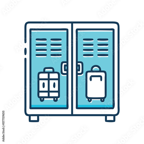 Luggage storage locker vector icon, Vector icon of a storage locker with two suitcases inside, representing secure luggage storage and travel convenience.
