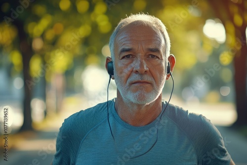 active senior man is jogging photo