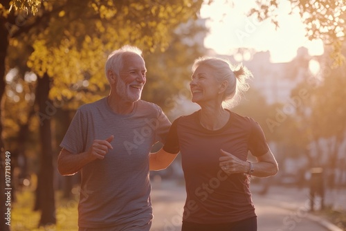 active senior man is jogging photo