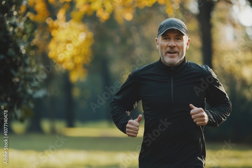 active senior man is jogging photo