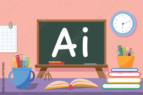 Word AI written on a blackboard in a classroom, vector.
