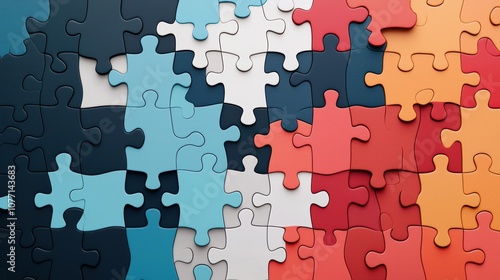 Colorful puzzle pieces forming the silhouettes of people, illustrating the concept of teamwork and how each member contributes to the bigger picture.