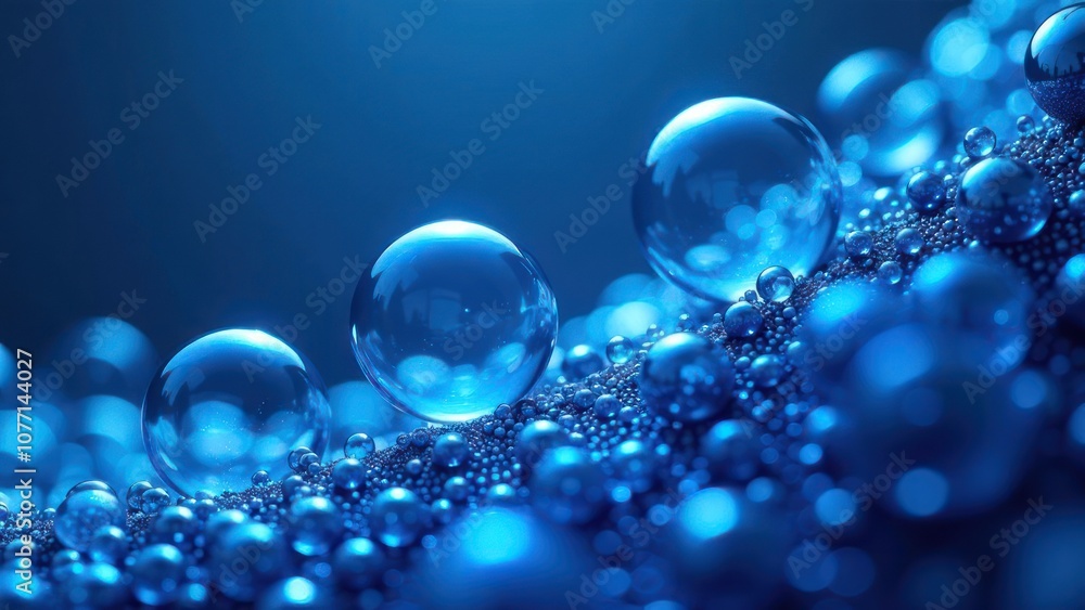 Naklejka premium Serum or water drops connection. Texture of organic oil bubbles on bright background. Concept of skin moisturizing. Oil and water bubbles macro photography.