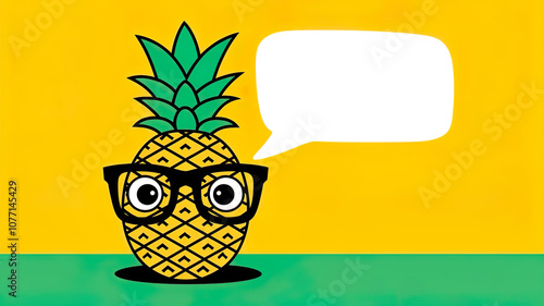 Funny Pineapple. Minimalistic bright illustration of fruits. Food art.