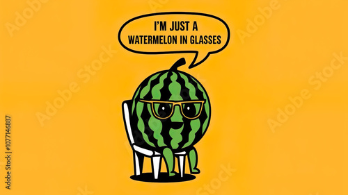 Funny Watermelon. Minimalistic bright illustration of fruits. Food art.