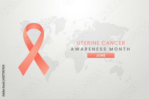 Uterine cancer awareness illustration on white background with Peach color ribbon.