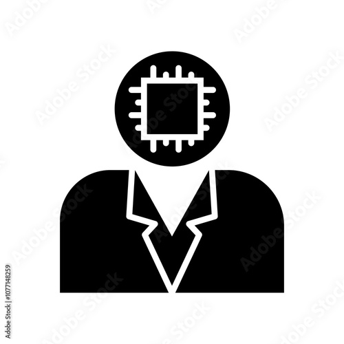 icon Person with a computer chip head symbolizing artificial intelligence. Suitable for tech, AI, future concept designs.