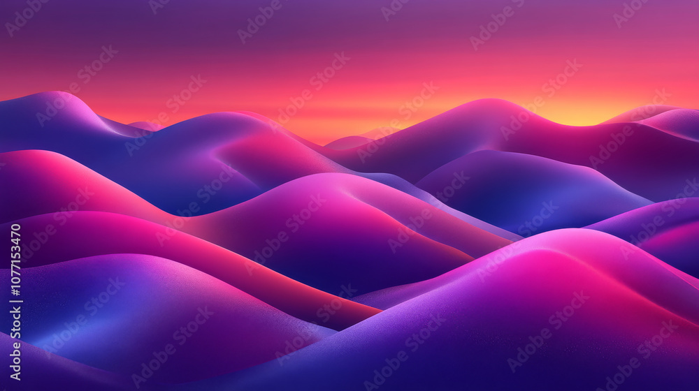 Fototapeta premium Vibrant abstract landscape with rolling hills in shades of purple and pink, evoking serene and dreamy atmosphere
