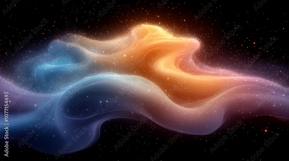 Obraz premium vibrant abstract representation of cosmic scene with swirling colors of orange and blue, evoking sense of wonder and tranquility in vastness of space