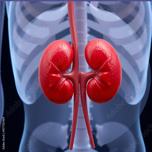 The kidneys are two reddish-brown bean-shaped blood-filtering organs that are a multilobe multibacillary form of mammalian kidney, usually without signs of external lobulation. photo