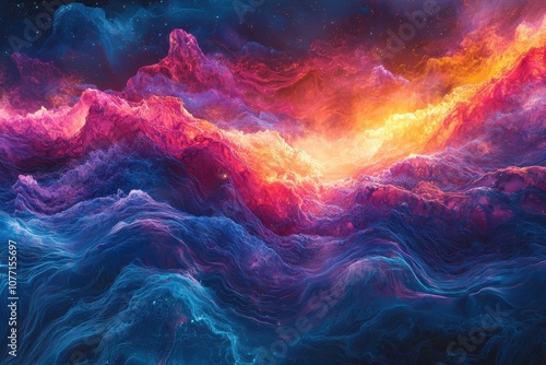 Vibrant Cosmic Landscape with Colorful Swirls and Ethereal Light, Representing the Beauty of the Universe and Celestial Depths in Abstract Form