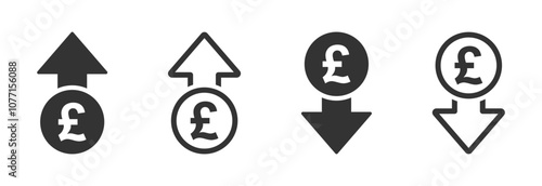 Cost increase and decrease. Pound Increase and decrease icon