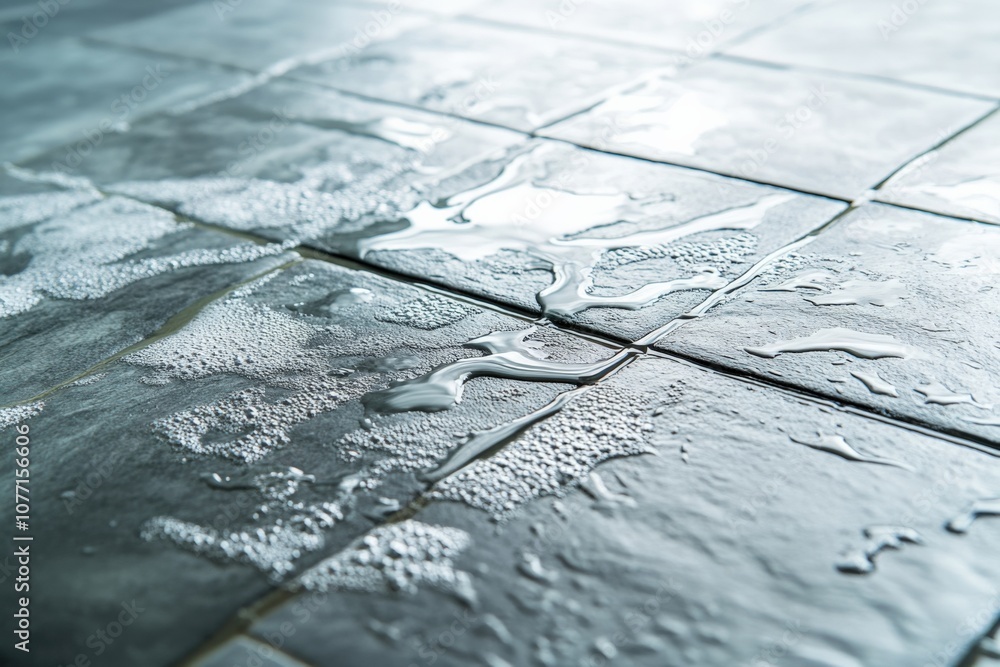 Fototapeta premium Concrete tile cleaning with pressure washer. Close up.