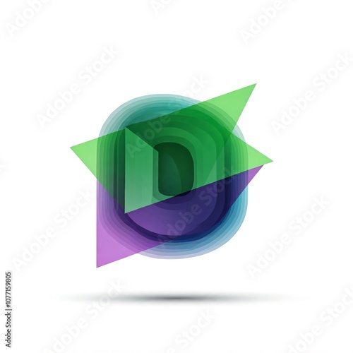 A 3D logo with layers of translucent overlapping triangles in green photo