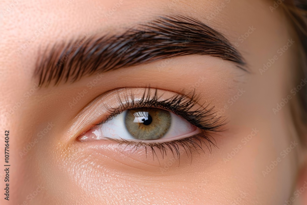 Naklejka premium A detailed view of a womans eye with noticeably long eyelashes, Visualize a classic, elegant brows plug that exudes sophistication